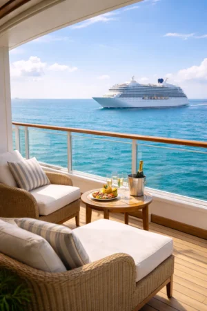 Luxury cruise deck with ocean view